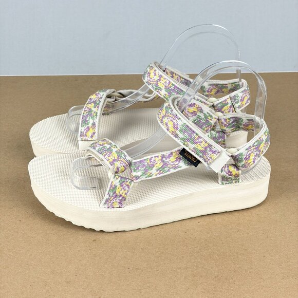 Teva Midform Universal Platform Sandals Womens 7 Cream Purple Green Casual - Picture 9 of 9